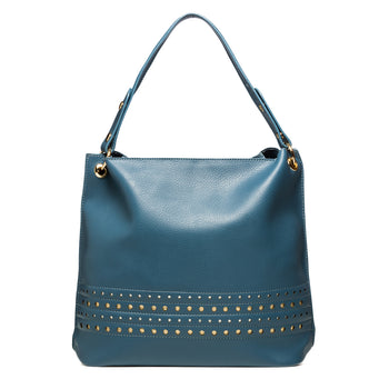 Borsa a spalla blu con borchie oro Le Najadi, Borse e accessori Donna, SKU b511000058, Immagine 0